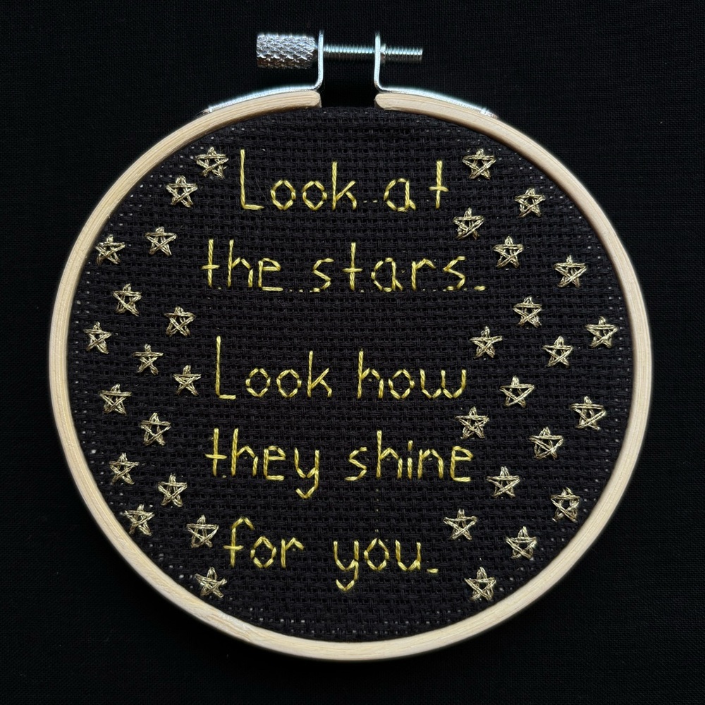 Coldplay “Yellow” Lyrics 4-Inch Wooden-Framed Cross Stitch